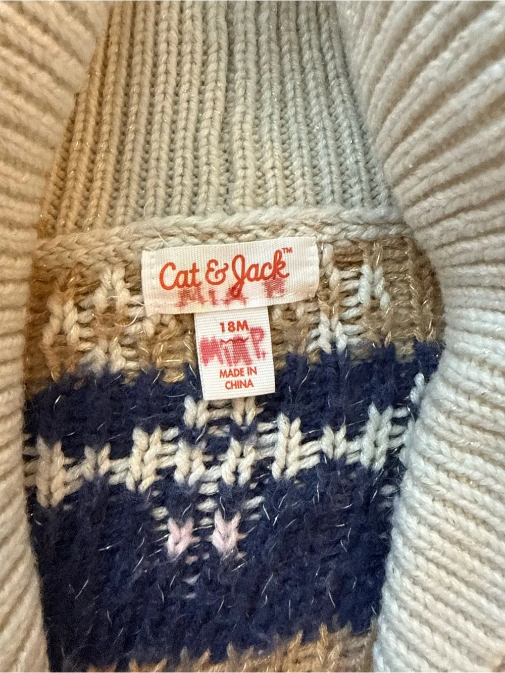 Cat & Jack Toddler Cream Fair Isle Open-Front Cardigan with Pink & Navy Accents